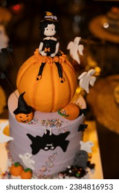 two layer decorative Halloween Pumpkin cake