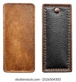 Two leather wallets, one brown and one black, with a black button on the right. The brown wallet has a brown button on the left