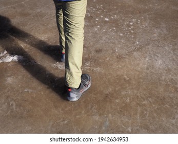 Two Legs Boy Walking On Thin Ice