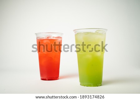 two lemonade in a plastic cup to go, delicious popular drink, drinks concept 