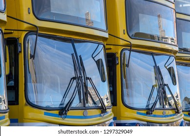 Two level buses close up view