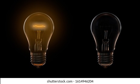 Two Light Bulb Options On And Off On A Black Background