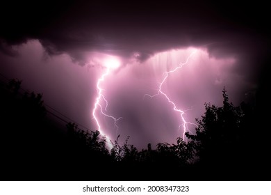 two lightening strikes during a storm, long exposure photo 