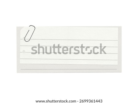 Two Lined Paper Sheets with Silver Paper Clip Isolated on White Background