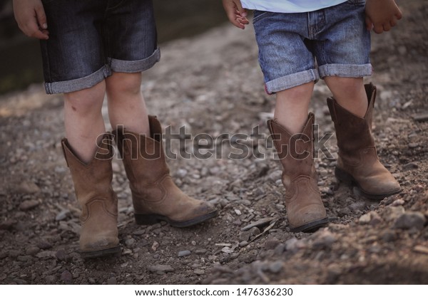 Little Boys Cowboy Boots Close Stock 