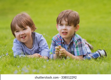 Two Little Brothers Laying Grass Stock Photo 338512292 | Shutterstock