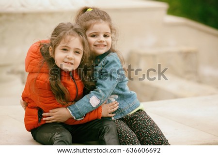 Similar – Mother with her seven year old daughter laughing in a cabin in the countryside