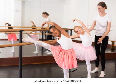 Two Little Girls Practicing Choreographic Elements Stock Photo ...