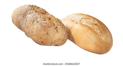 Two loaves of bread on a white background.