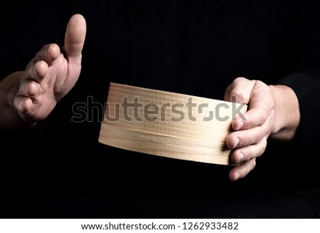 Similar – Image, Stock Photo man sifts white wheat flour through a wooden sieve