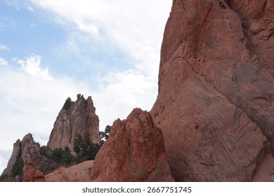 Two Massive Red Rock Formations Reaching the Sky