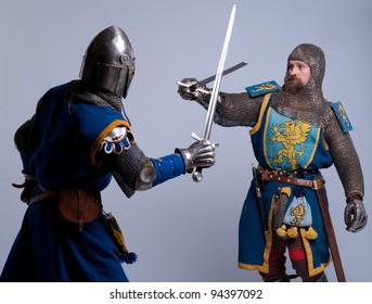 Two Medieval Knights Fighting.