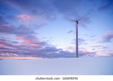 Two Megawatt Wind Turbine On Winter Field