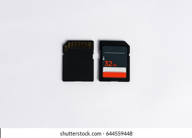 Two Memory Card On White Background, Memory 32 GB.