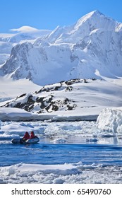 two men in the boat in Antarctica
