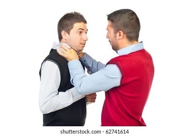 Two Men Fighting  In Confrontation Isolated On White Background