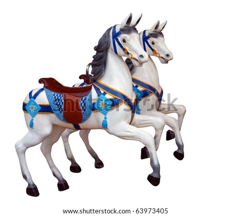Two Merry-Go-Round Horses isolated with clipping path