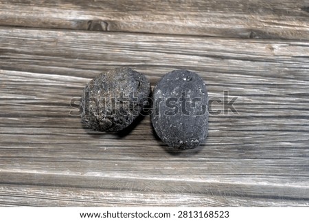 Two meteorites, solid pieces of debris from an object, like a comet, asteroid, or meteoroid, that originates in outer space and survives its passage through the atmosphere to reach the surface of a planet