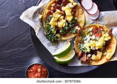 Two Mexican Street Tacos Close Up Shot From Above