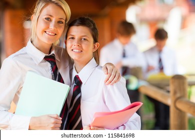 Two Middle School Girls Portrait On Campus