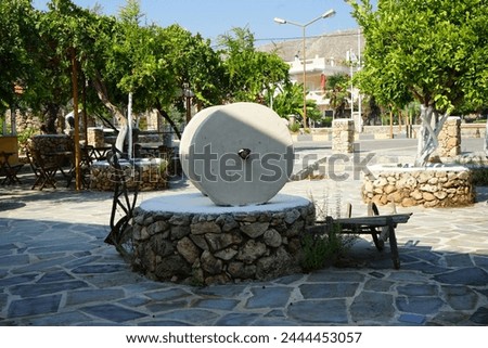 Two millstone press for pressing oil from olives in Lardos, Rhodes, Island, South, Aegean, region, Greece