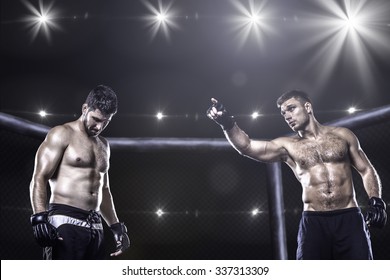 Two Mma Fighters In Cage Before Fight