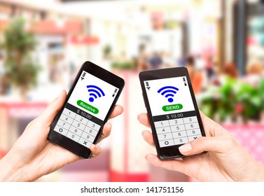 Two Mobile Phones With NFC Payment Technology. Near Field Communication