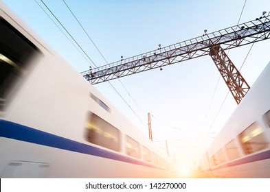 Two Modern High Speed Train With Motion Blur