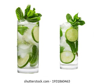 two Mojito summer refreshing cocktail with ice and mint