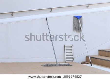 Two mops for cleaning on a wall