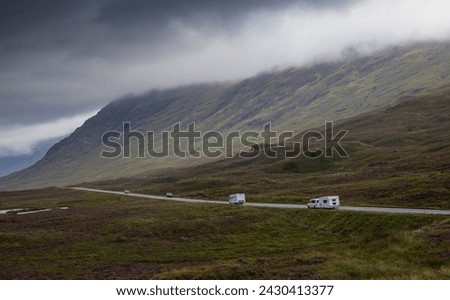 two motorhomes on the A82 road as it passes through the Glencoe Mountains in Ballachullish, Scottish Highlands Stock photo © 