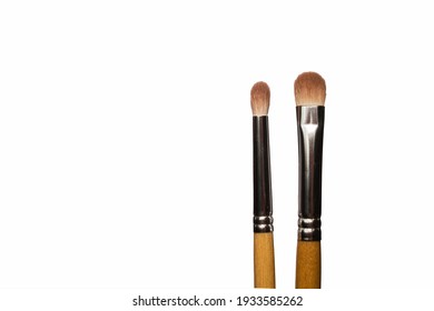 Two Natural Bristle Brushes For Applying And Blending Eye Shadow Isolated On White