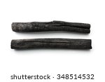 Two natural wood charcoal Isolated on white. Kishu binchotan, japanese traditional white charcoal or hard wood charcoal, isolated on white background.