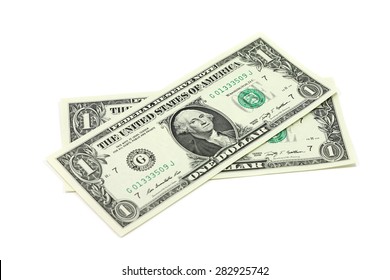 Two new bills into one US dollar on a white background