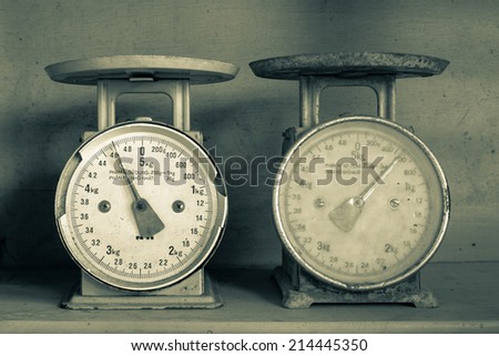 Two old kitchen weighing machine show inaccurate scale