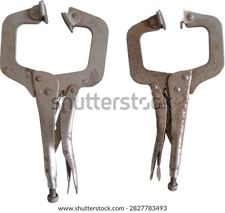 Two Old Rusty Locking C-Clamp Pliers Isolated on White Background