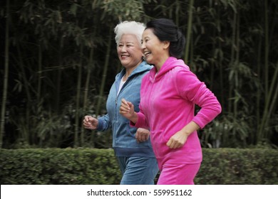 Two Older Women Jogging Together