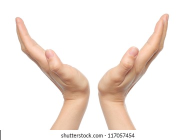 Two Open Woman Hands On White Background