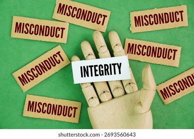 Two opposite words misconduct and integrity. Integrity is the quality of being honest and having strong moral and ethical principles, while misconduct is the violation of these principles and ethical 