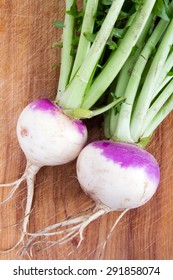 Two Organic Purple Top Turnip On Table