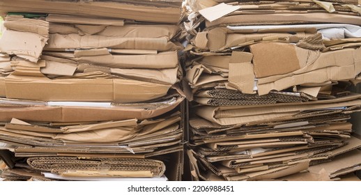 Two Packages Made Of Recyclable Brown Cardboard Ready For Transport To The Paper Mill