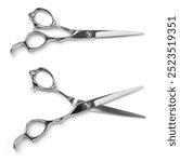 Two pairs of hairdressing scissors for hair cutting. isolated