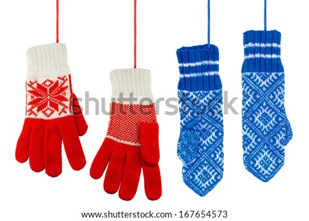Two pairs of multicolored knitted mittens women