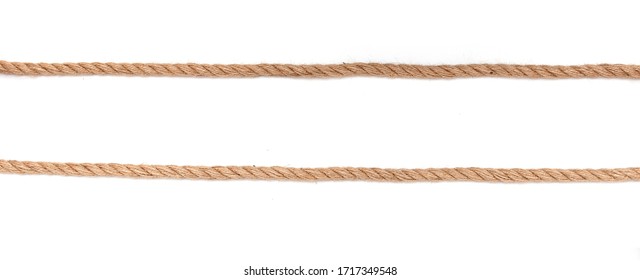 Two parallel ropes, cables, hems isolated on white background, long panoramic picture