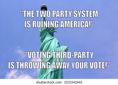 Two Party System. American Political System Funny Meme For Social Media Sharing. Humor About Third Party Voting In Midterm Elections.