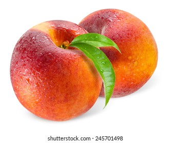 Two Peaches With Drops Isolated On White