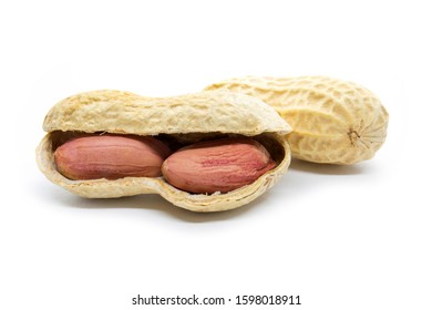 Two Peanuts In The Shell Isolated On White Background