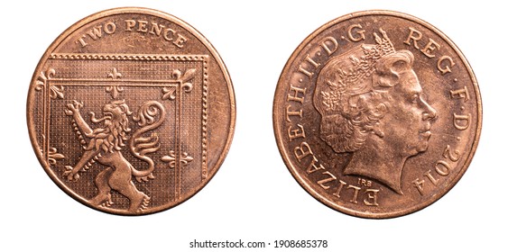 two pence coin on a white background
