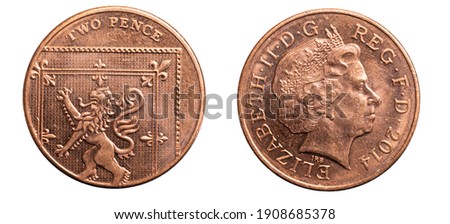 two pence coin on a white background