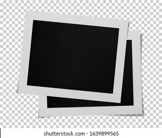 Two Photo Frames Paper Vintage White And Black. Old Empty Border To Family Album. Isolated On Transparent Background. 